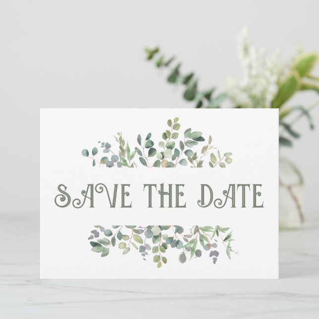 Save The Date Elégant Eucalyptus Boho Mariage de verdure (Debout devant)