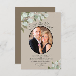 Save The Date Elégant Eucalyptus Verdure & Photo Tan Mariage