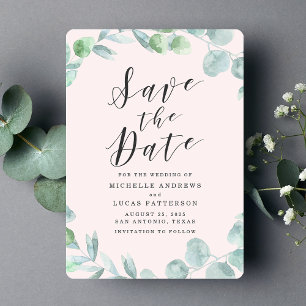 Save The Date Elégant Eucalyptus Wreath Pink Enregistrer la cart