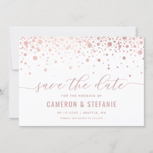 Save The Date Elégant Faux Pink Foil Confetti Moderne Blanc