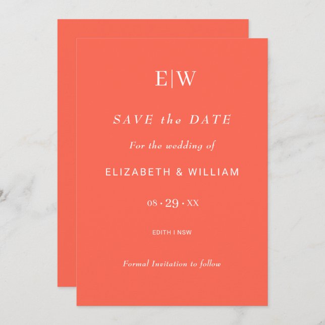 Save The Date Élégant Flare simple au néon avec Mariage Monogram (Devant / Derrière)