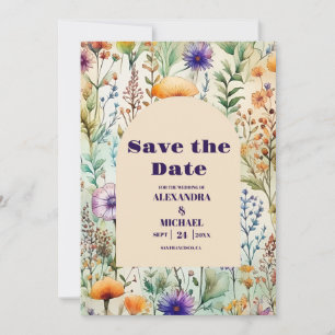Save The Date Elégant Fleur sauvage d'aquarelle Mariage