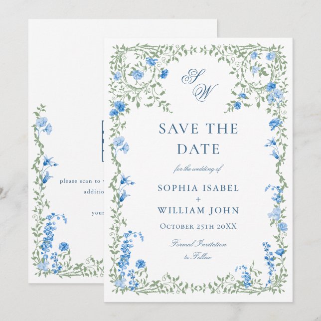 Save The Date Elégant Fleur sauvage d'aquarelle Meadow (Devant / Derrière)