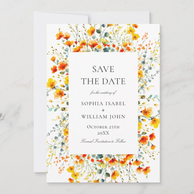 Save The Date Elégant Fleur sauvage d'aquarelle Meadow (Devant)