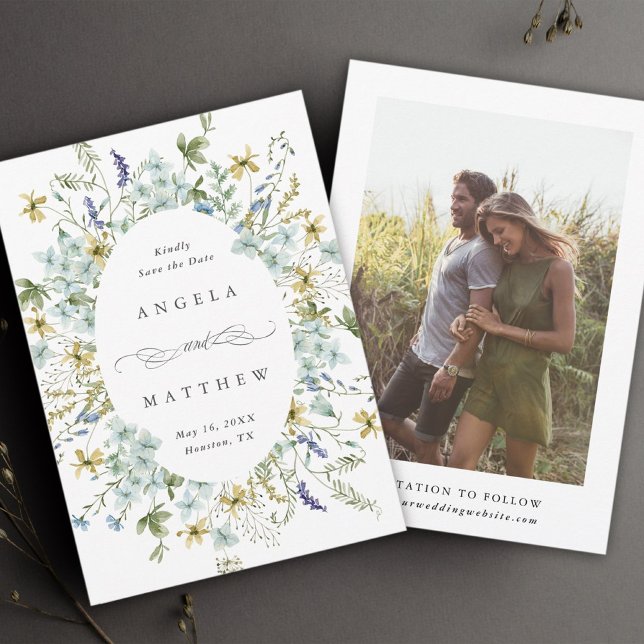 Save The Date Élégant Fleur sauvage Oval Frame Mariage Photo (Créateur téléchargé)