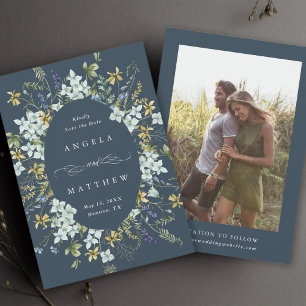 Save The Date Élégant Fleur sauvage Oval Frame Mariage Photo Mar