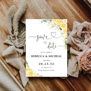 Save The Date Élégant Fleurs Jaunes de Mariage, Sauvegarder la D