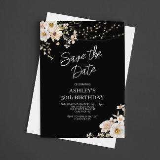 Save the Date Elegant Floral 50. Geburtstag