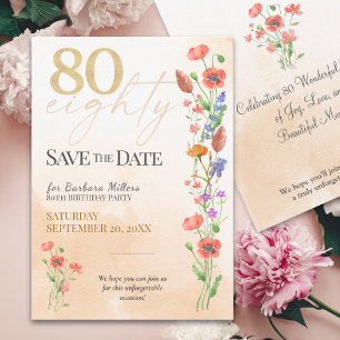 Save The Date Elégant Floral 80e anniversaire, 80 ans aquarelle