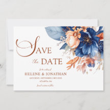 Elegant Floral Garden Terracotta Navy Blue Wedding