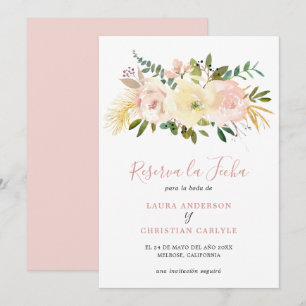 Save The Date Élégant Floral Or Blush Mariage rose espagnol