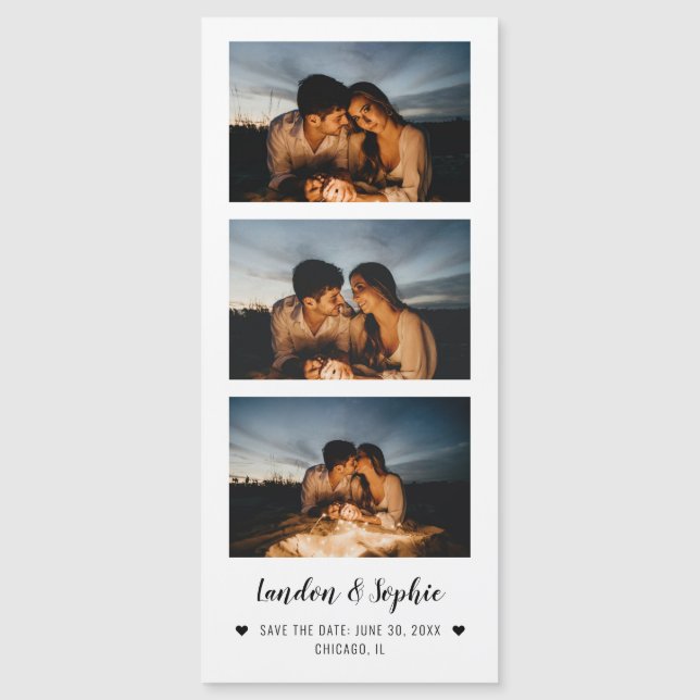 Save the Date Elegant Foto Booth Strip 3 Fotos Magnetkarte (Vorderseite)