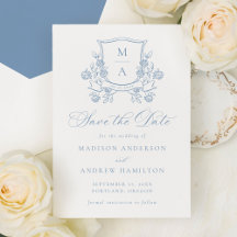 Elegant French Blue Floral Crest Wedding