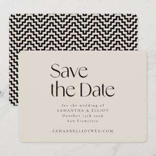 Save The Date Élégant géométrique noir et écru moderne du milieu