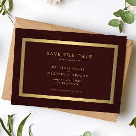 Save The Date Elegant gold burgundy simple typography wedding