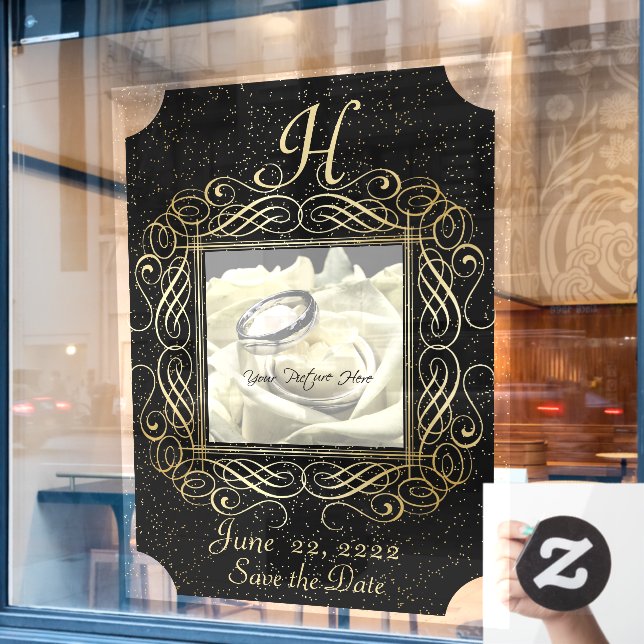 Save the Date Elegant Gold Foil Dots Schaubild 2 Fensteraufkleber (Café-Fenster)