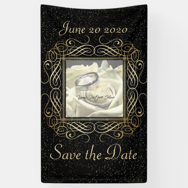 Save the Date Elegant Gold Foil Dots Skript ausseh Banner (Vertikal)