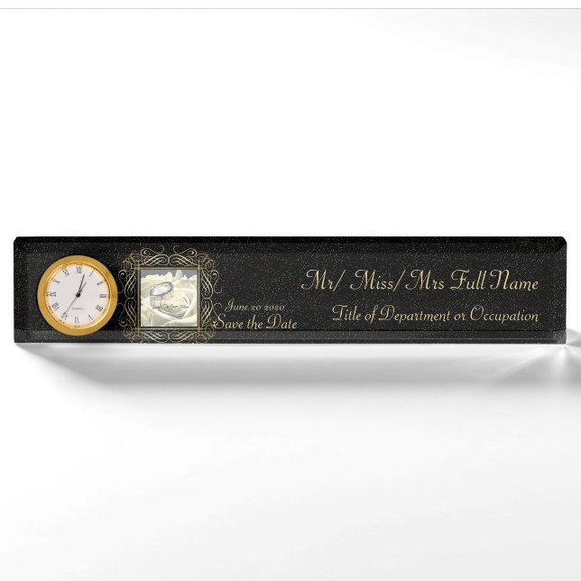 Save the Date Elegant Gold Foil Dots Skript ausseh Namensplakette (Vorderseite)