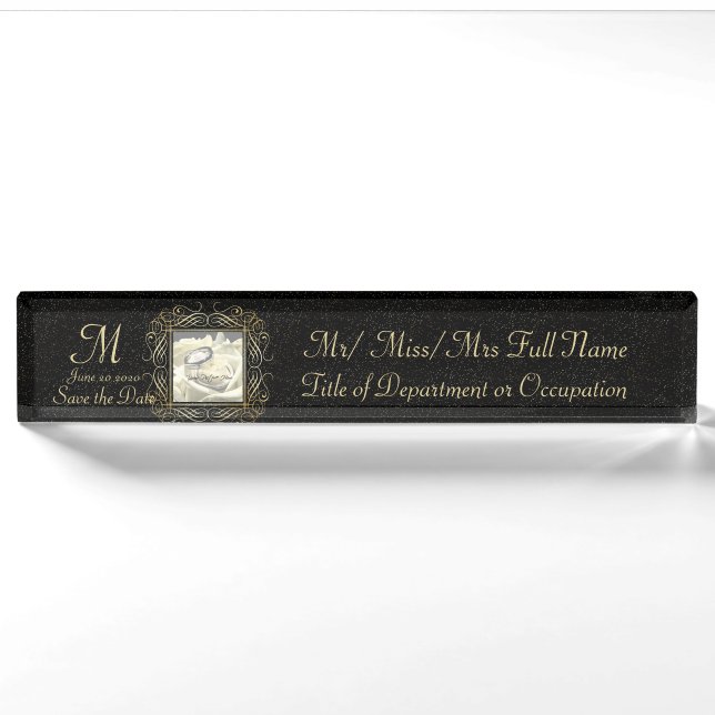 Save the Date Elegant Gold Foil Dots Skript ausseh Namensplakette (Vorderseite)