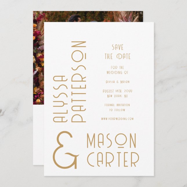 Save The Date Elegant Gold QR Code Photo Mariage Enregistrer La  (Devant / Derrière)