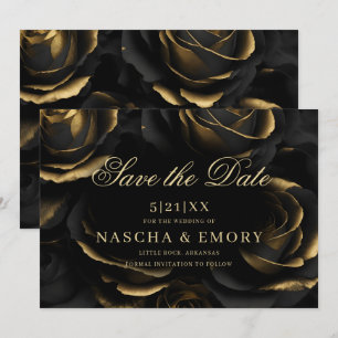 Save The Date Élégant gothique noir & or Roses Mariage foncé