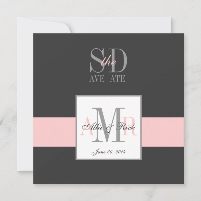 Save The Date Elegant Grey Pink Enregistrer l'annonce de la date (Devant)