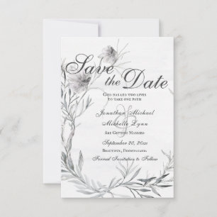 Save The Date Elégant Gris Floral Aquarelle Mariage chrétien