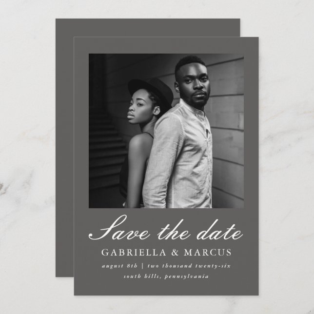 Save The Date Elégant Gris Photo Mariage Enregistrer La Date (Devant / Derrière)