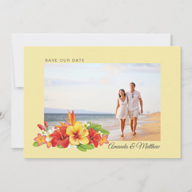 Save The Date Élégant Hibiscus Tropical Floral Photo Mariage (Devant)