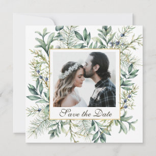 Save The Date Elégant hiver À feuillage persistant Eucalyptus Ma