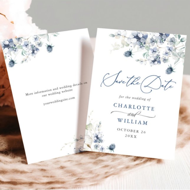 Save The Date Elégant Hiver Blue Foliage Boho Mariage QR code (Créateur téléchargé)