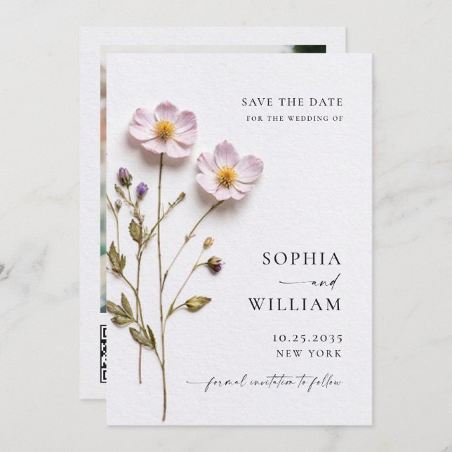 Save The Date Élégant imprimé Pastel Boho Mariage de fleurs (Devant / Derrière)