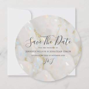 Save The Date Élégant Iridescente Opal Gemstone Marbre Moderne