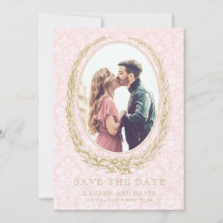 Save The Date Elegant Laurel Wreath | Photo rose Damas
