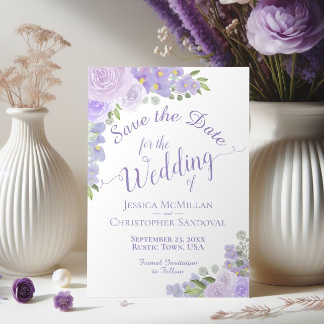 Save The Date Élégant Lavande Purple Aquarelle Florale Mariage (Créateur téléchargé)
