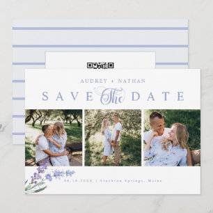 Save The Date Élégant Lavender Flower 3 Photo QR Code