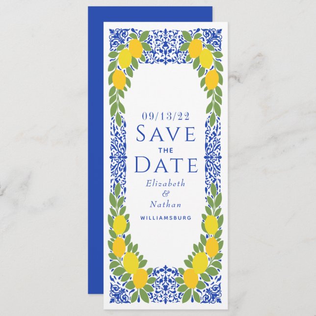 Save The Date Elegant Lemon Italy Greece Mediterranean (Devant / Derrière)