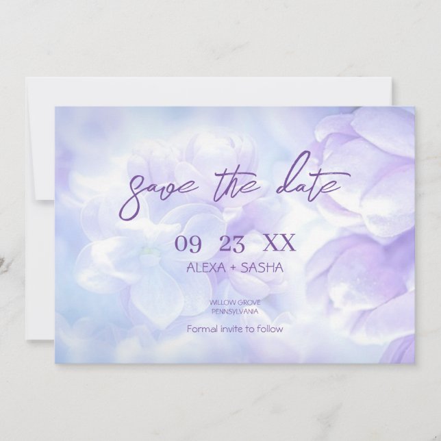 Save The Date Elegant Light Purple Lilac Flowers Wedding (Devant)
