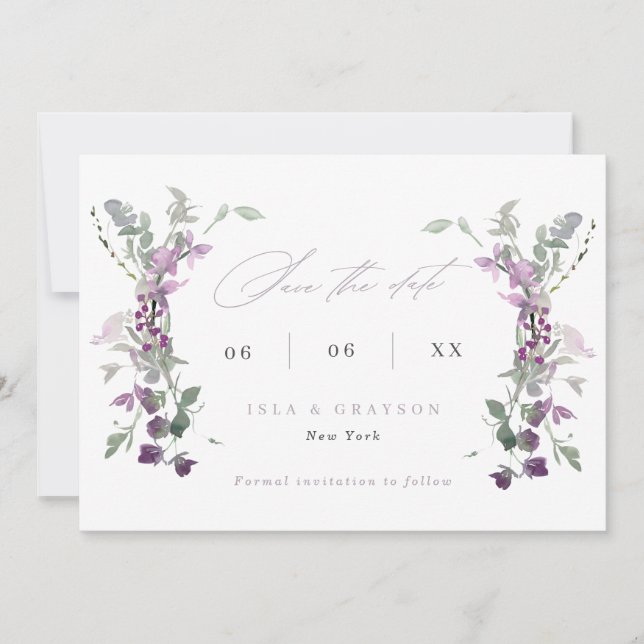 Save The Date Élégant Lilac Fleur sauvage Mariage QR Code (Devant)