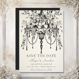 Save The Date Élégant lustre floral Mariage noir et blanc