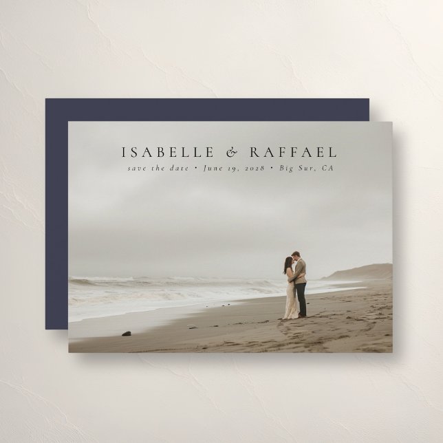 Save The Date Elégant Luxueux Formel Photo Mariage bleu foncé (Créateur téléchargé)