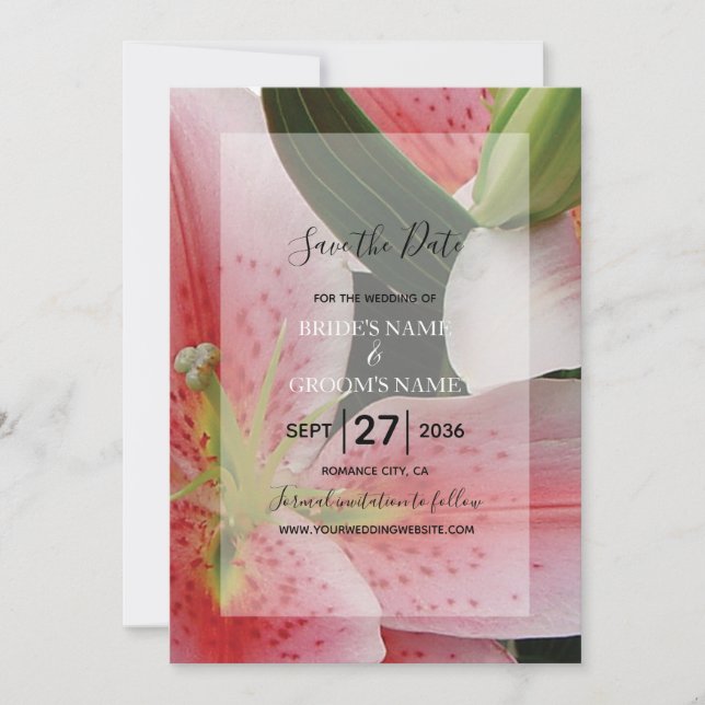 Save The Date Élégant Lys Oriental Mariage Enregistrer La Date (Devant)