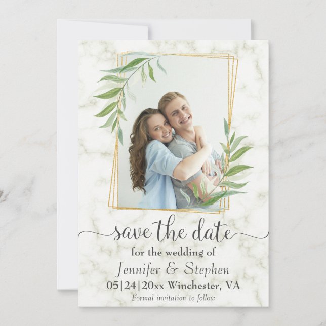 Save The Date Elégant Marble Gold photo mariage Enregistrer la d (Devant)