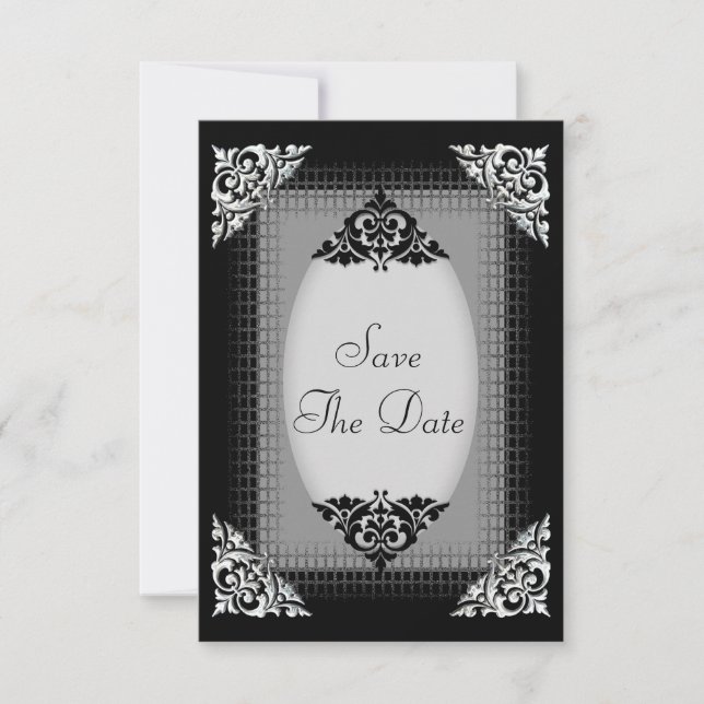 Save The Date Élégant Mariage Argent et Noir d'Événement à Venir (Devant)