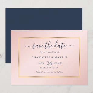 Save The Date Élégant Mariage bleu bleu or de marine moderne