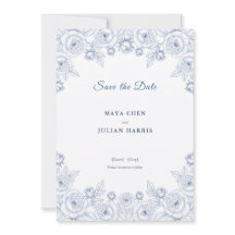 Élégant mariage bleu et blanc à motifs floraux de