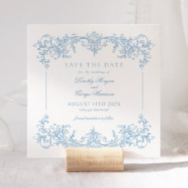 Save The Date Elégant Mariage Bleu Victorien Enregistrer la date
