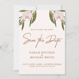 Save The Date Élégant Mariage Brown rose vert orchidée Boho