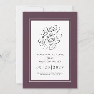 Save The Date Élégant Mariage Chic Script tendance Moody Purple