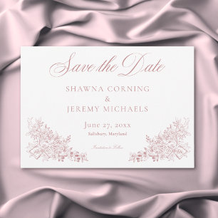 Save The Date Élégant Mariage Chinoiserie Rose Nature et Oiseaux